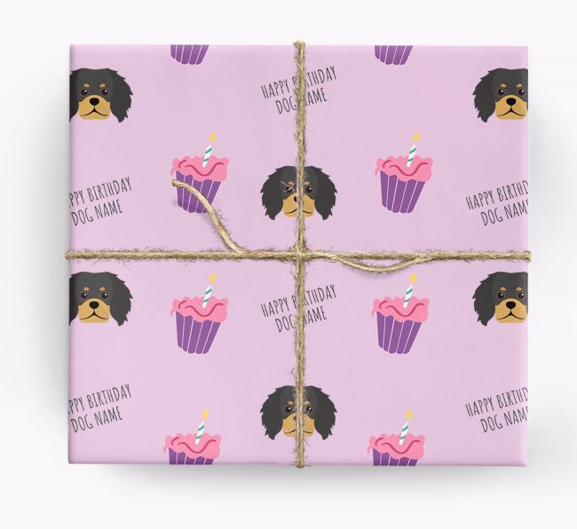 Personalized 'Happy Birthday' Cupcake Wrapping Paper with {breedFullName} Icons